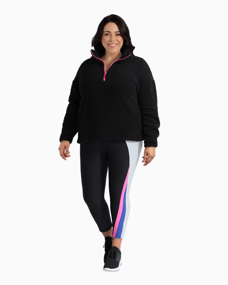 Plus size model with rectangle body shape wearing Odyssey Cozy Quarter Zip Fleece by Betsey Johnson | Dia&Co | dia_product_style_image_id:111360